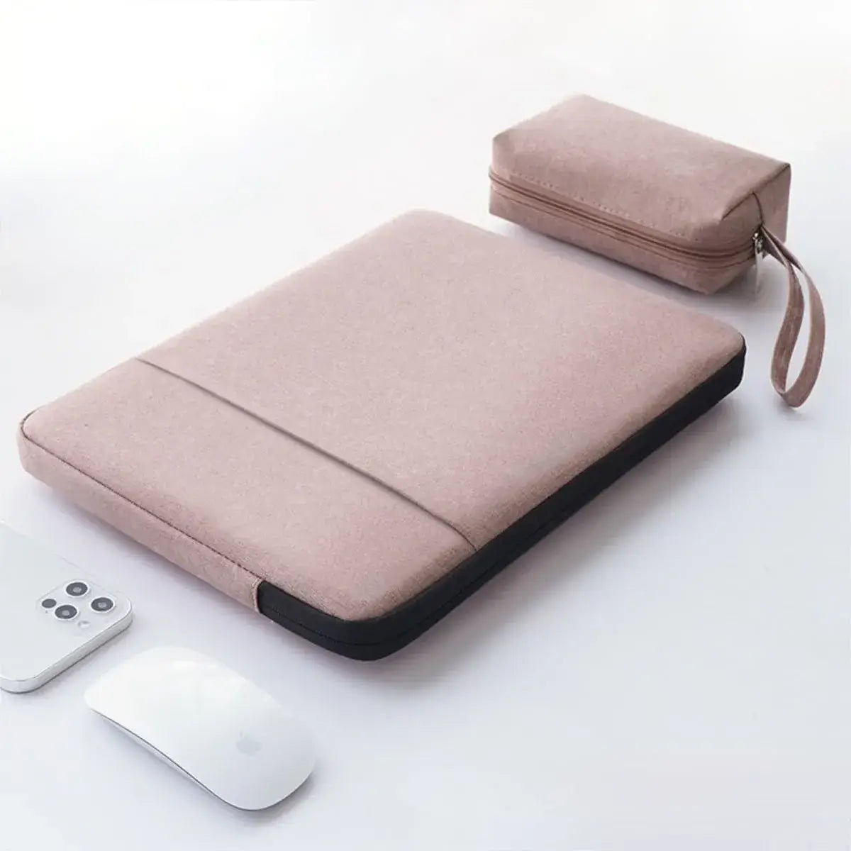NCASE Laptophülle Case Stoff aussen ansicht Rosa mit Kabeltasche als set